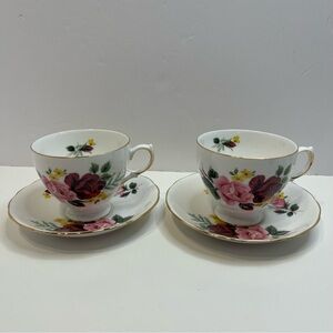QUEEN ANNE floral Tea cup and saucer set of 2 bone china England